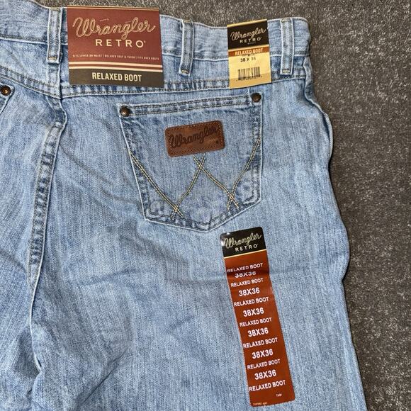 Wrangler Retro Relaxed Boot Jeans Mens 38x36 Light Wash Denim Western Fit Cowboy - Picture 11 of 14